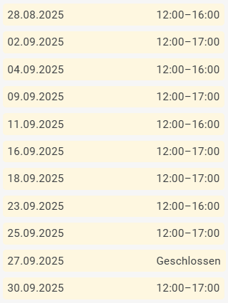 Spezielle Öffnungszeiten September